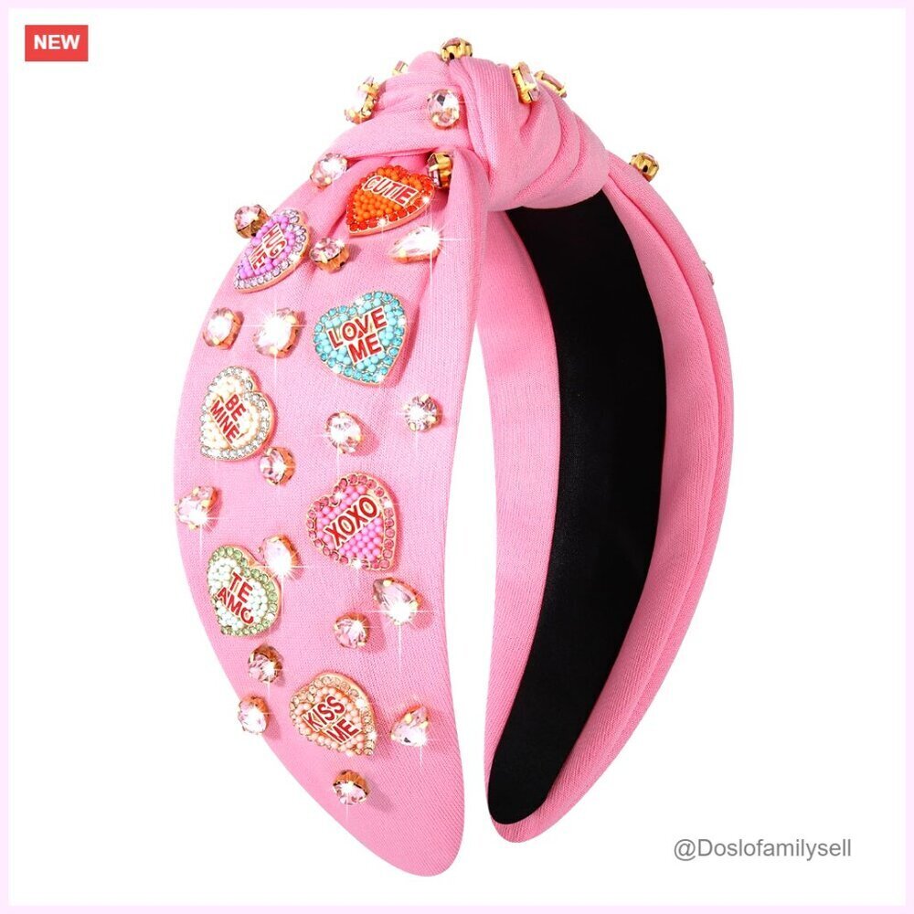 Rhinestone Heart Knotted Velvet Headband Women's Fashion Hair Accessory